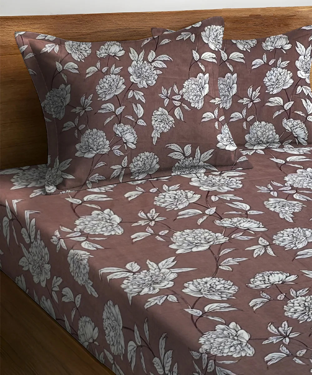 Truffle Florals King Size Bedsheet With 2 Pillow Cover