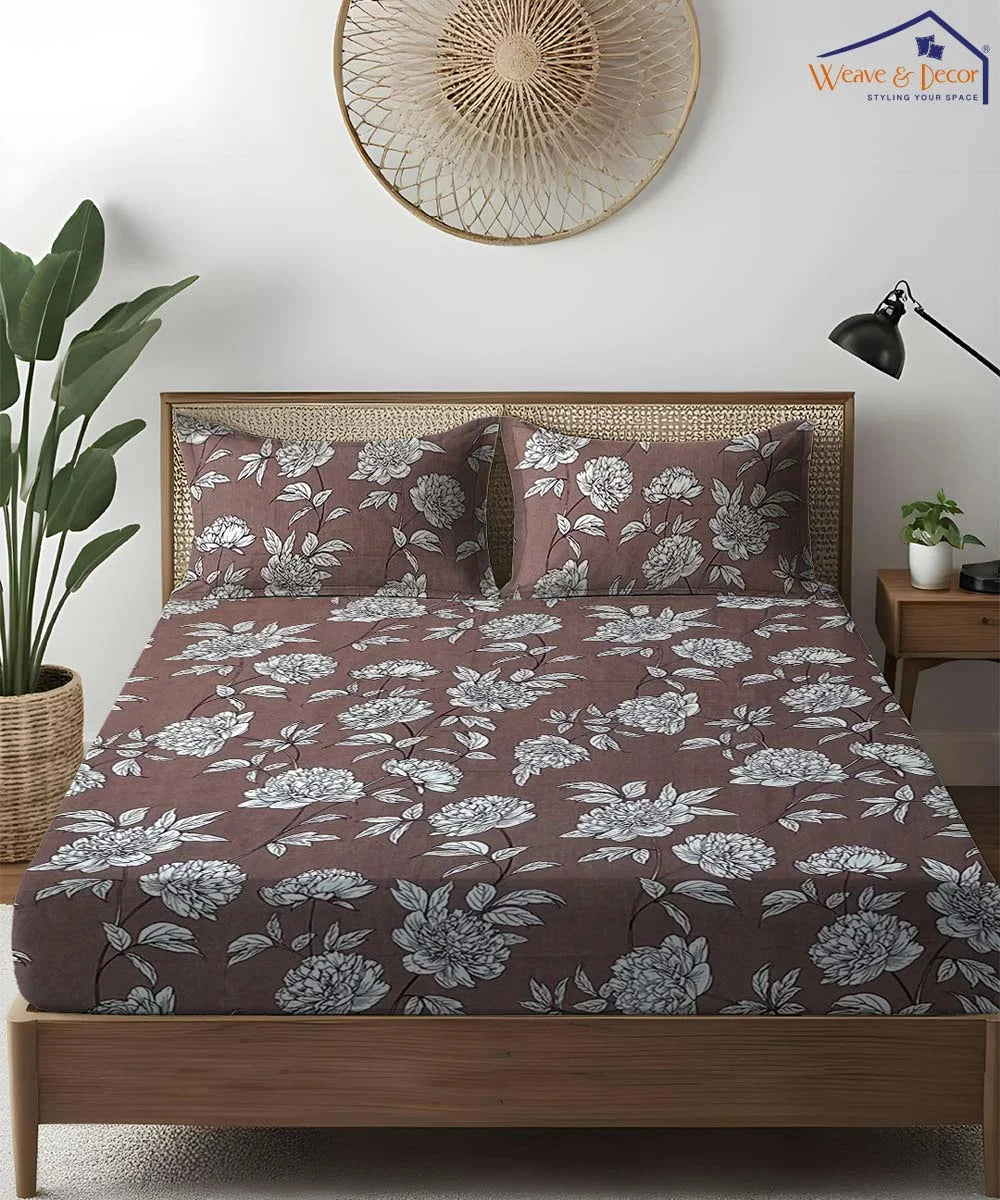 Truffle Florals King Size Bedsheet With 2 Pillow Cover