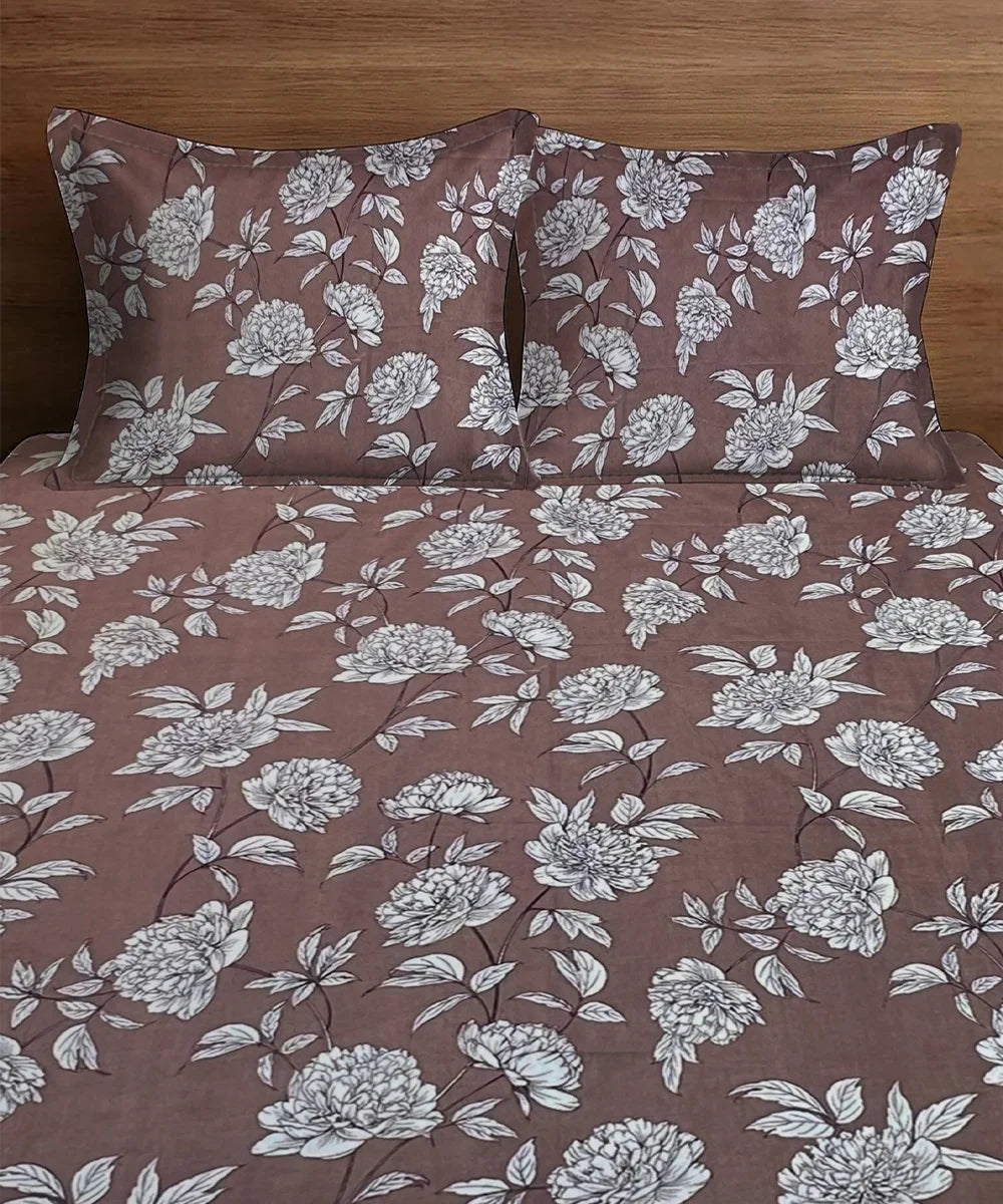 Truffle Florals King Size Bedsheet With 2 Pillow Cover