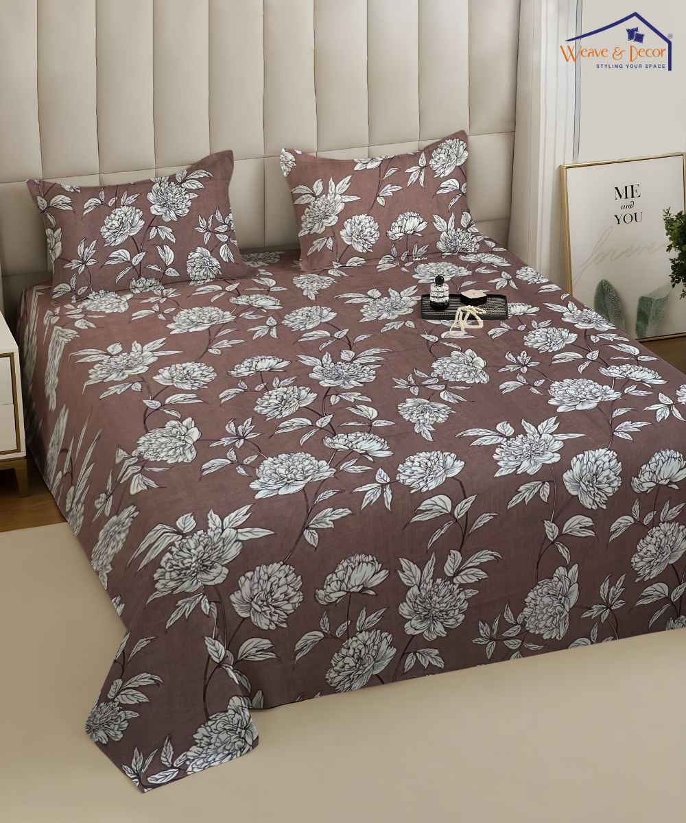 Truffle Florals Flat Double Bedsheet With 2 Pillow Covers