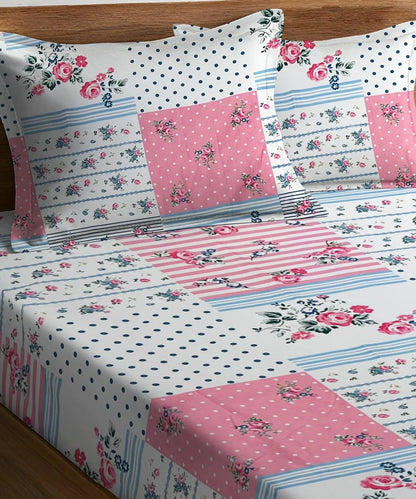 Blush Garden Super King Fitted Bedsheet With 2 Pillow Covers