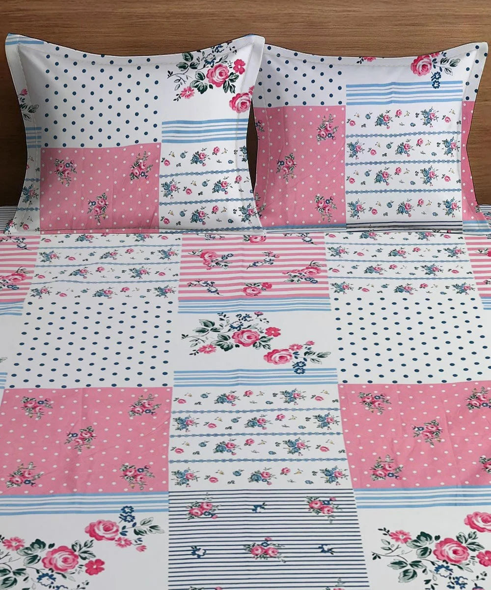 Blush Garden Super King Fitted Bedsheet With 2 Pillow Covers