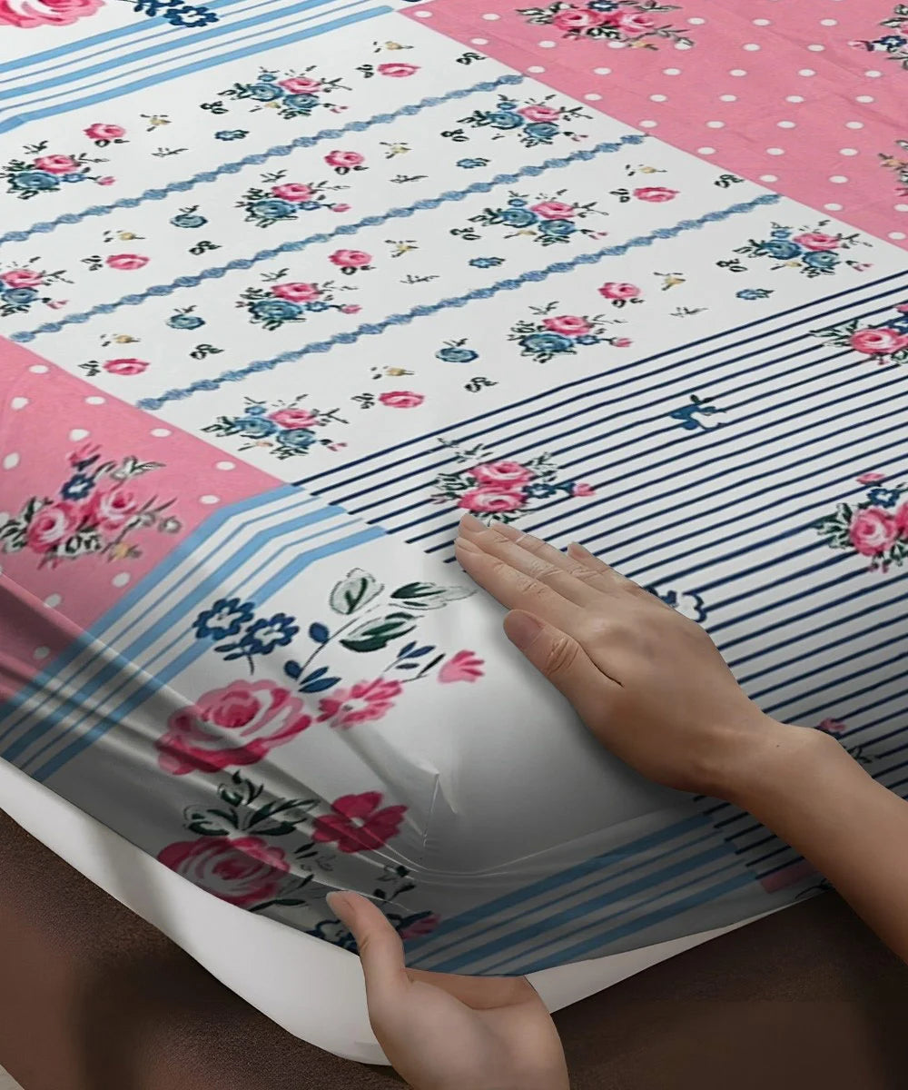 Blush Garden Super King Fitted Bedsheet With 2 Pillow Covers