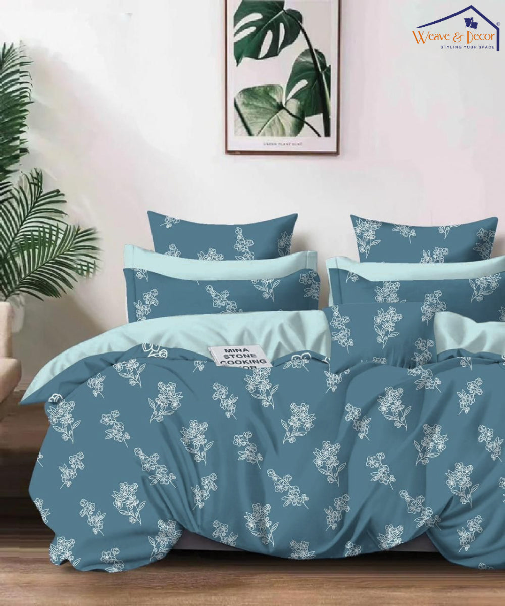 Aqua Bloom Flat Bedsheet With Pillow Covers