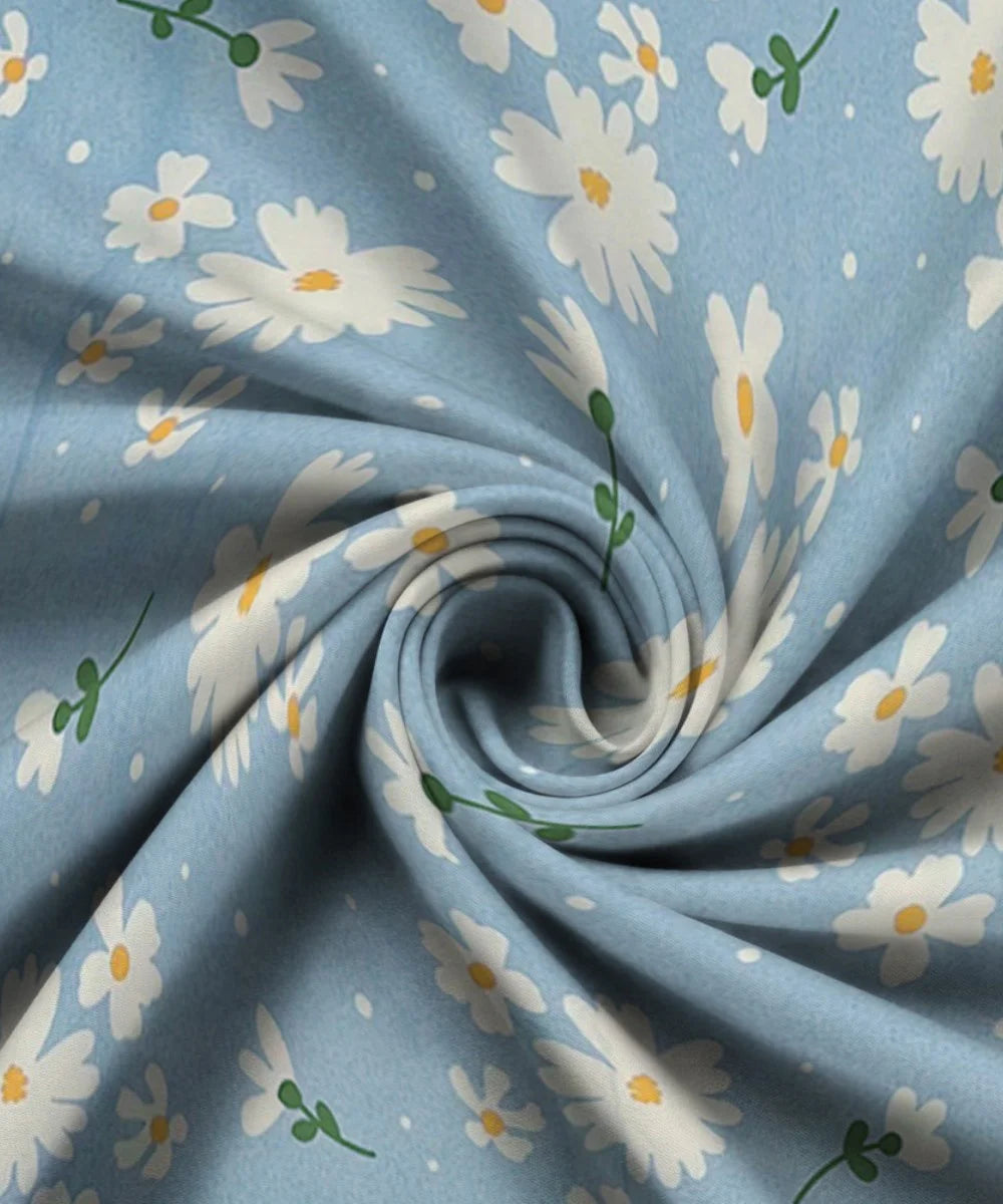 Blue Daisy Bliss King Size Bedsheet With 2 Pillow Cover