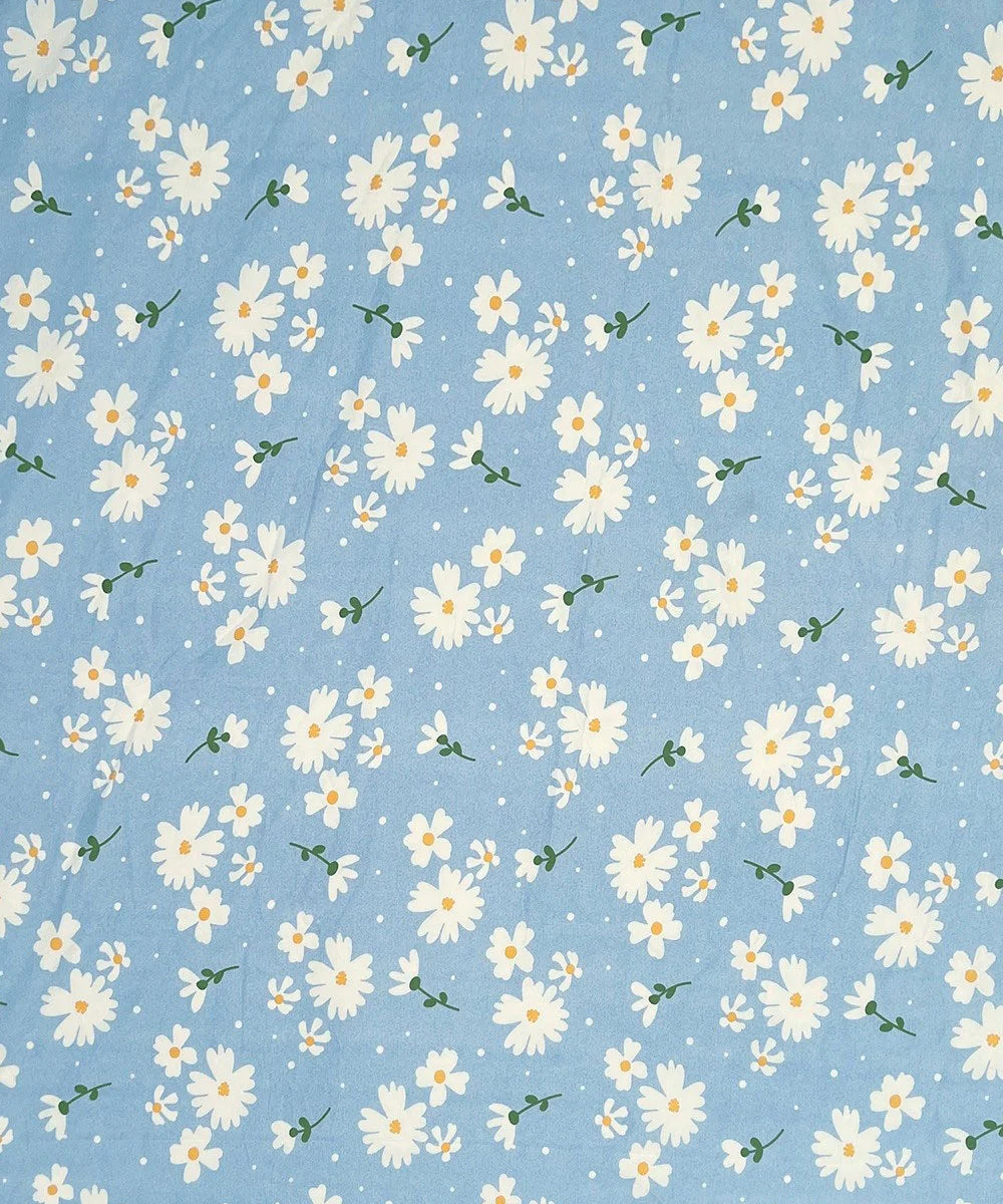 Blue Daisy Bliss King Size Bedsheet With 2 Pillow Cover