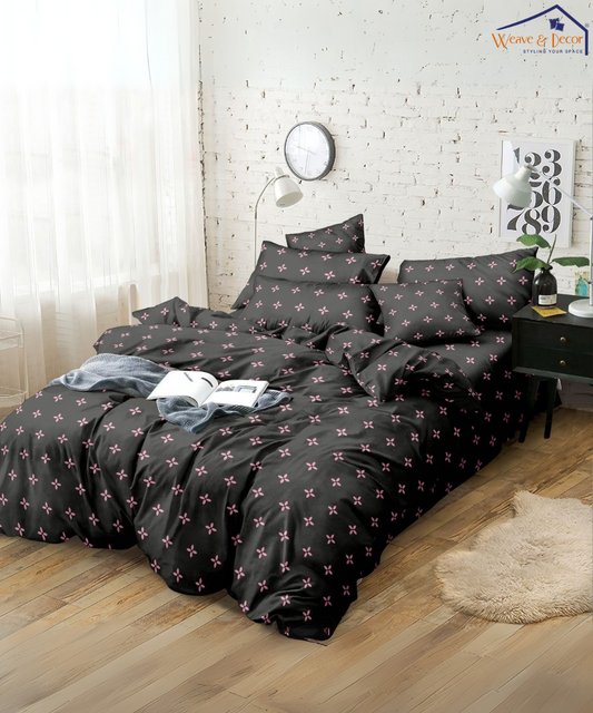 Midnight Blossom Flat Double Bedsheet With 2 Pillow Covers