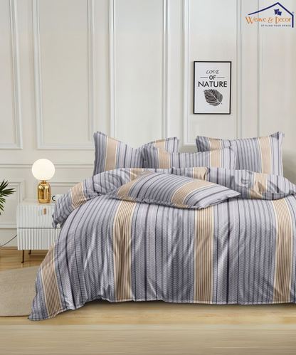 Urban Stripe Elegance  Super King Fitted Bedsheet With 2 Pillow Covers