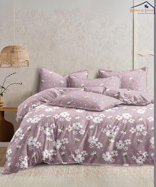 Lavender Daisy Delight Single Fitted Bedsheet With 1 Pillow Cover