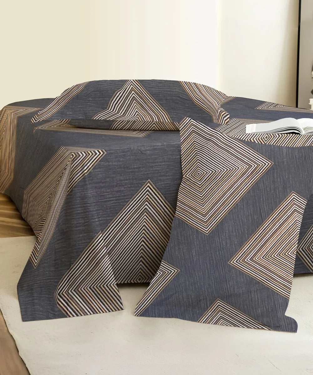 Blue Prism King Size Bedsheet With 2 Pillow Cover