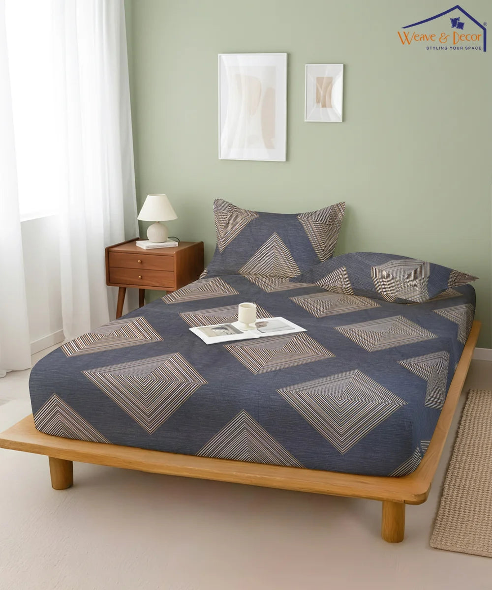 Blue Prism King Size Bedsheet With 2 Pillow Cover