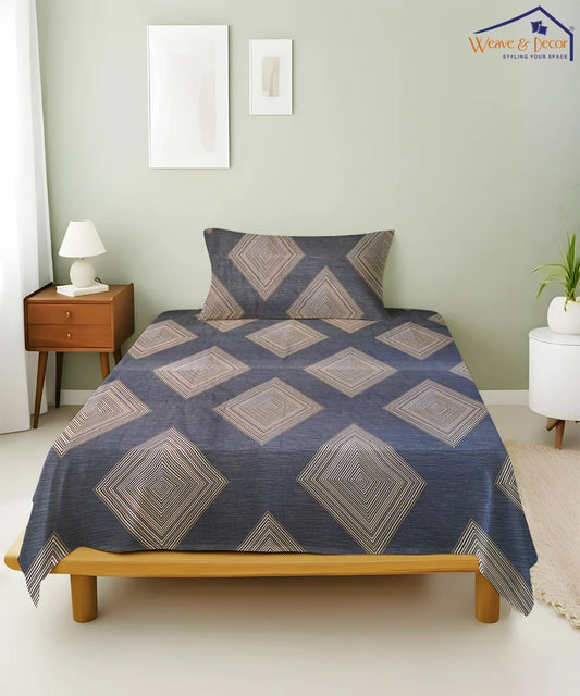 Blue Prism King Size Bedsheet With 2 Pillow Cover