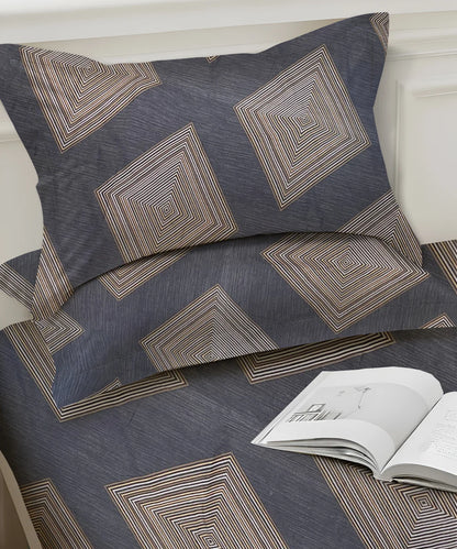Blue Prism King Size Bedsheet With 2 Pillow Cover