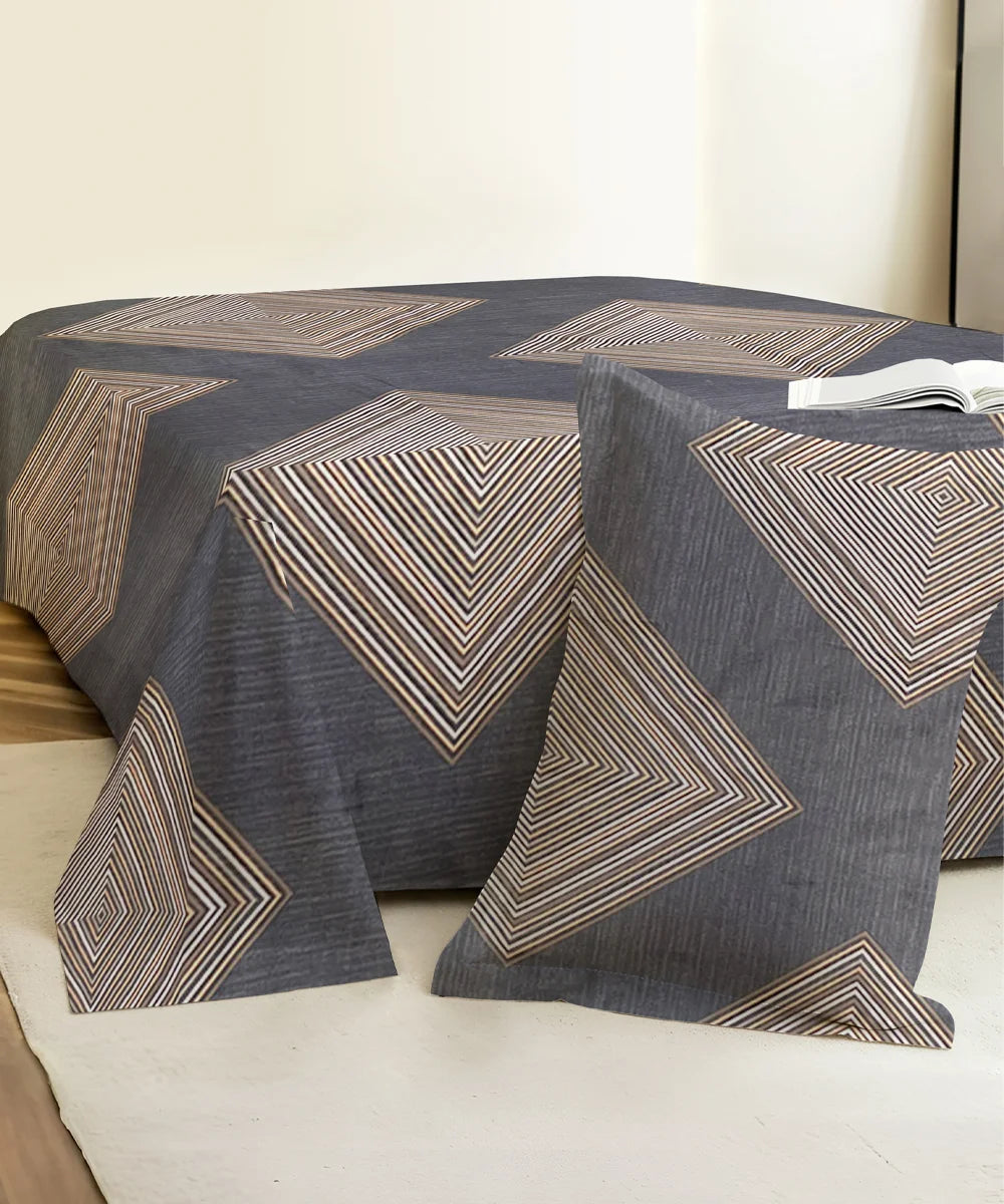 Blue Prism King Size Bedsheet With 2 Pillow Cover