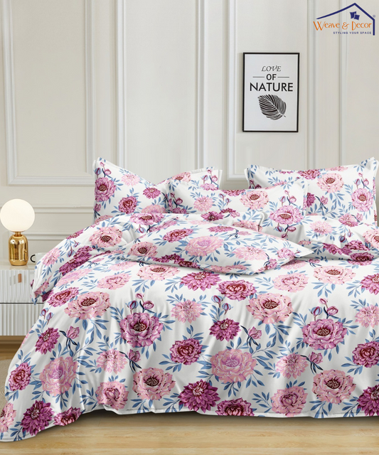 Floral CharmSingle Fitted Bedsheet With 1 Pillow Cover