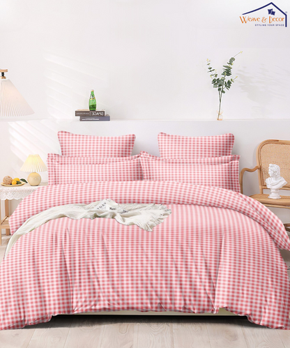 Pink GinghamKing Size Bedsheet With 2 Pillow Cover