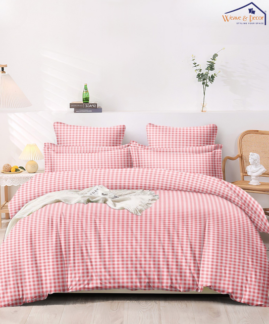 Pink GinghamSingle Fitted Bedsheet With 1 Pillow Cover