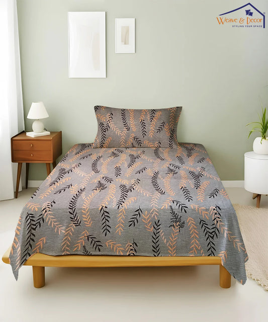Urban LeafKing Size Bedsheet With 2 Pillow Cover