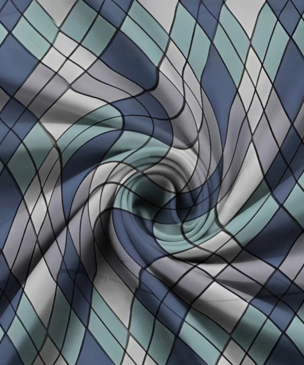 Aqua ChecksKing Size Bedsheet With 2 Pillow Cover
