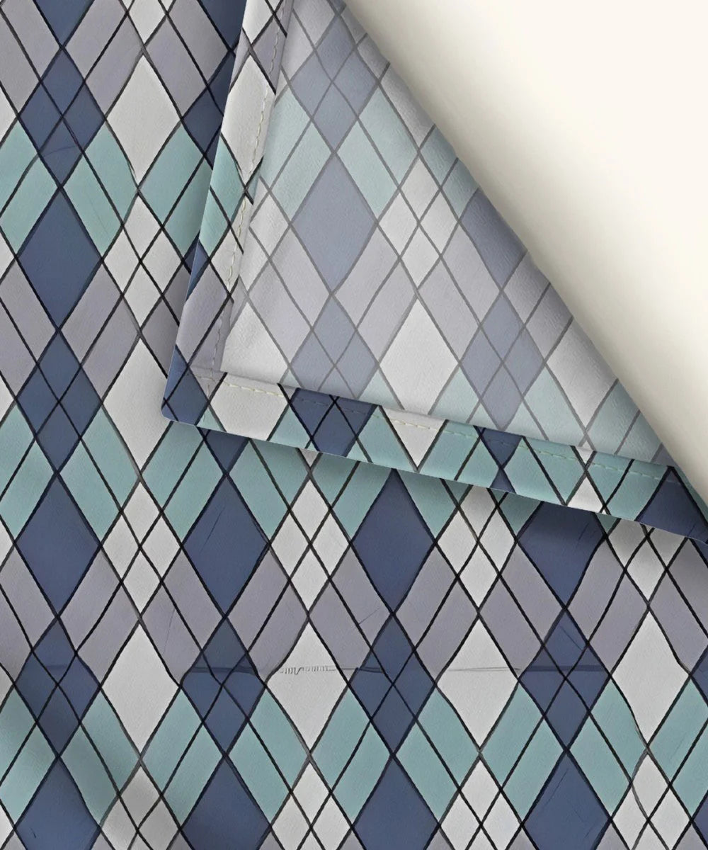 Aqua ChecksKing Size Bedsheet With 2 Pillow Cover