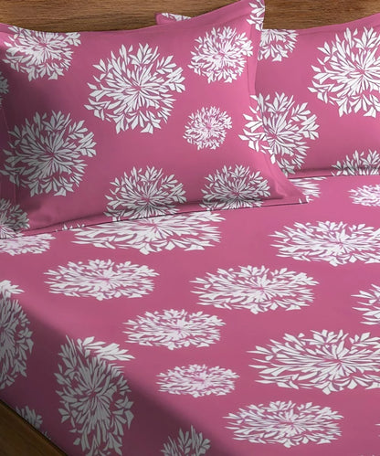 Crimson Dahlia Floral King Size Bedsheet With 2 Pillow Cover