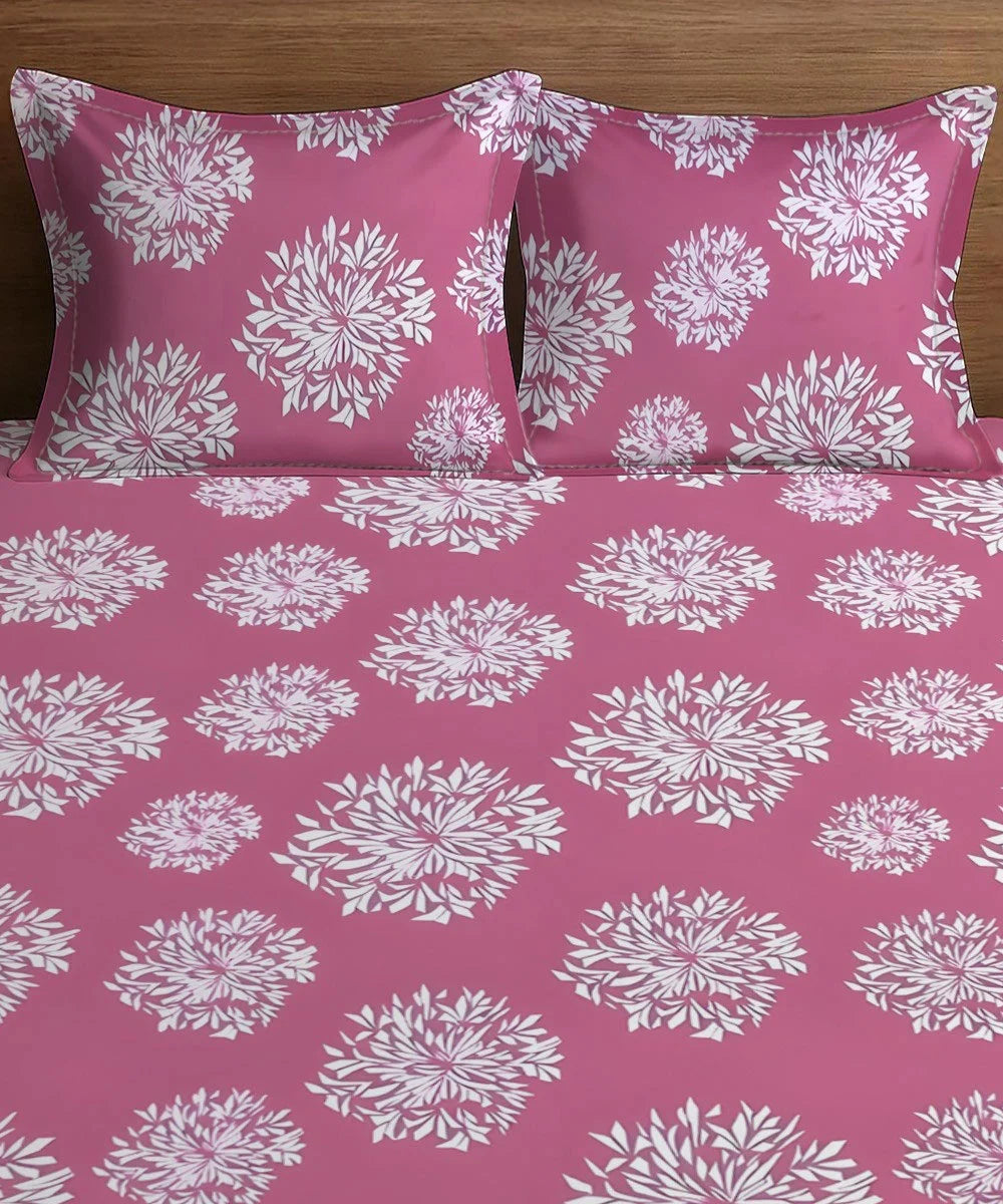 Crimson Dahlia Floral King Size Bedsheet With 2 Pillow Cover