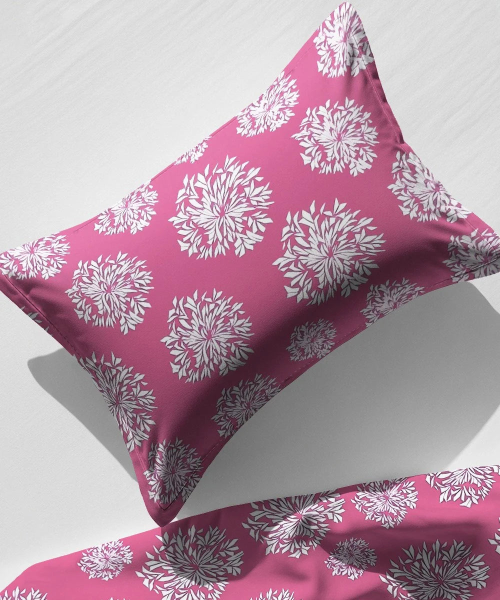 Crimson Dahlia Floral King Size Bedsheet With 2 Pillow Cover