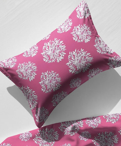 Crimson Dahlia Floral King Size Bedsheet With 2 Pillow Cover