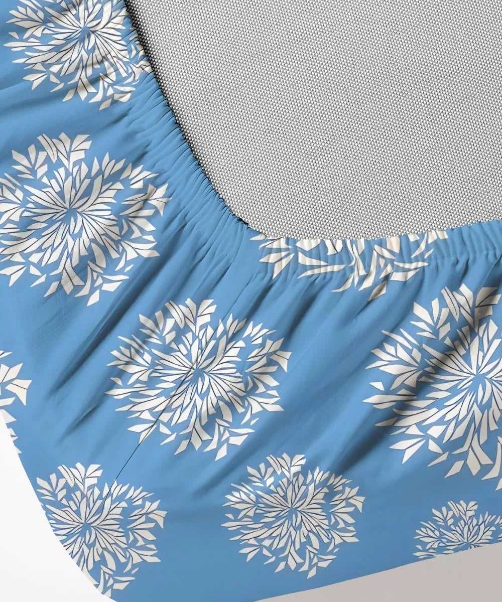 Blue Dandelion Floral King Size Bedsheet With 2 Pillow Cover