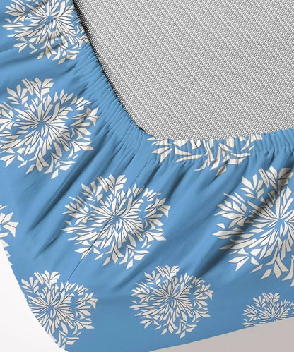 Blue Dandelion Floral King Size Bedsheet With 2 Pillow Cover