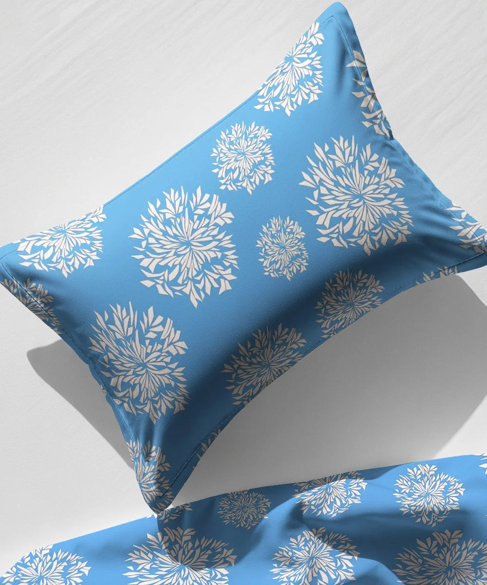 Blue Dandelion Floral King Size Bedsheet With 2 Pillow Cover