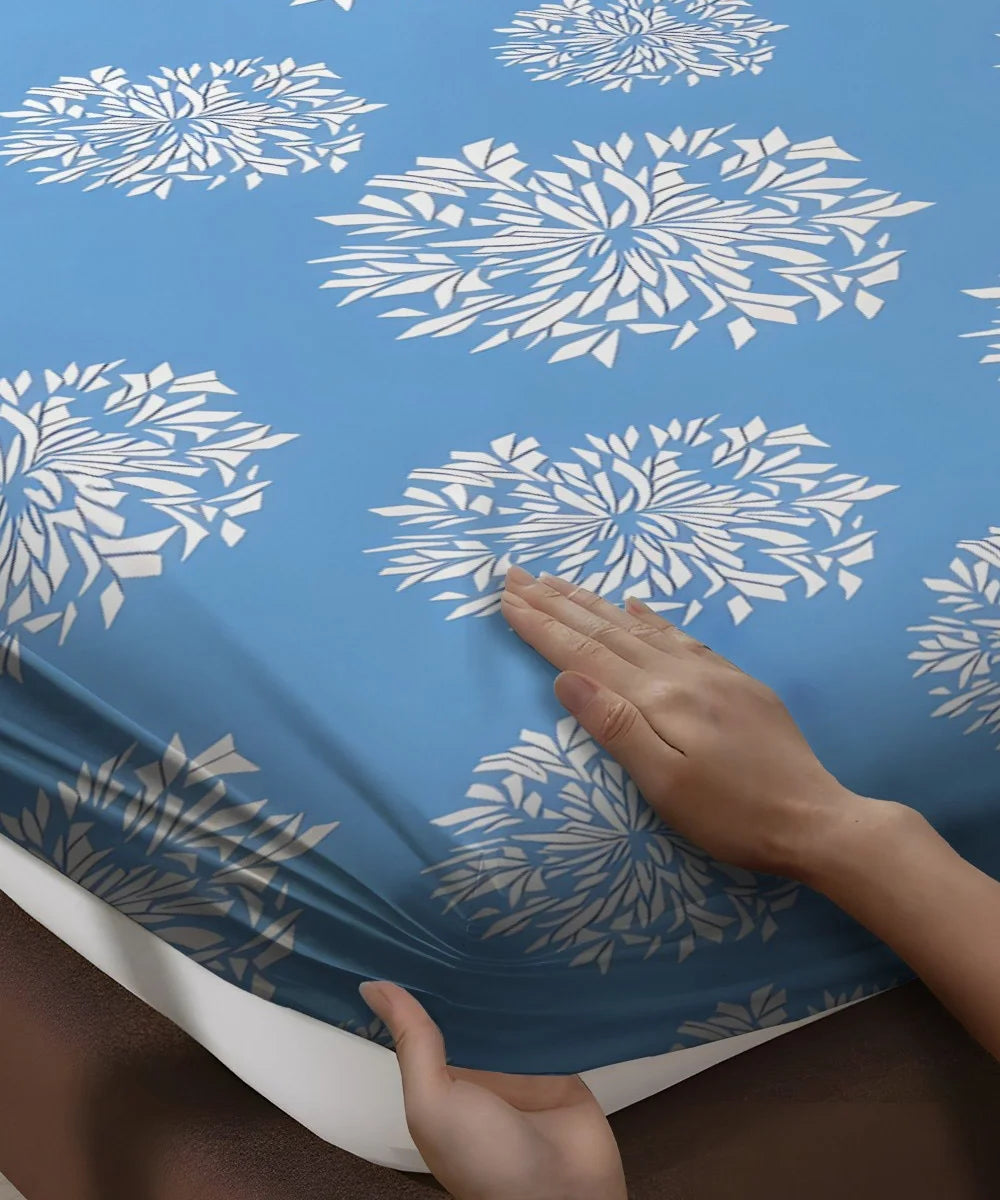 Blue Dandelion Floral King Size Bedsheet With 2 Pillow Cover