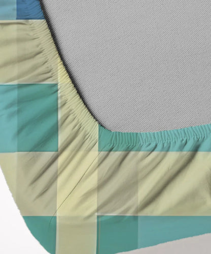 Sky Checkered Bliss Queen Fitted Bedsheet With 2 Pillow Covers