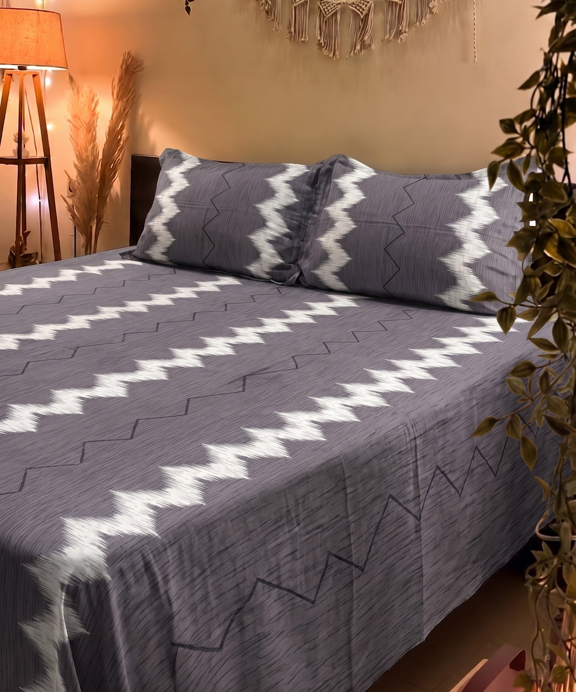 Midnight Wave Flat Bedsheet With Pillow Covers