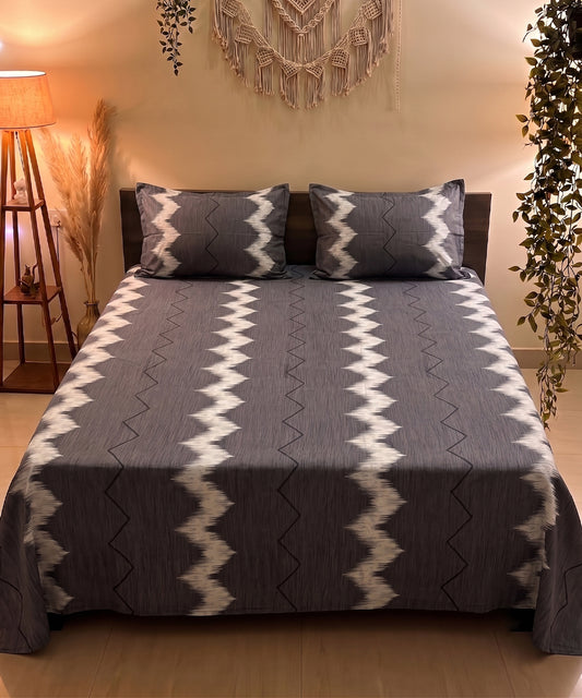 Midnight Wave Flat Bedsheet With Pillow Covers