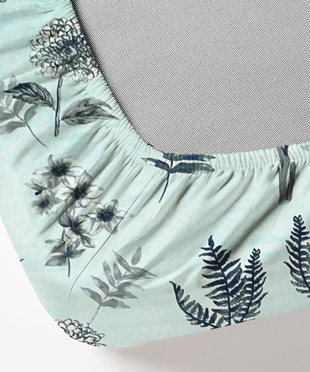 Misty Fern Floral Flat Bedsheet With Pillow Covers