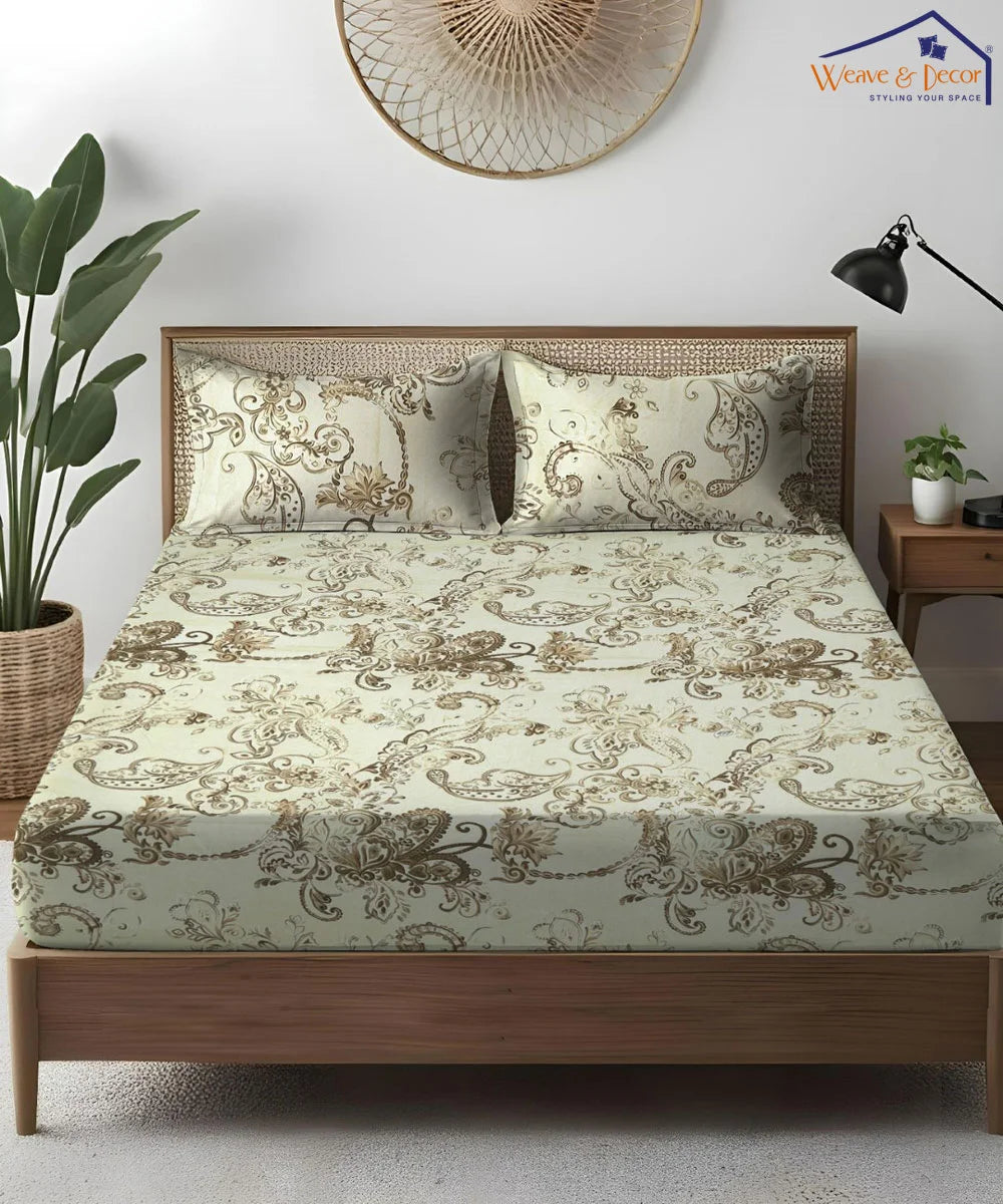 Golden Paisley Flat Bedsheet With Pillow Covers