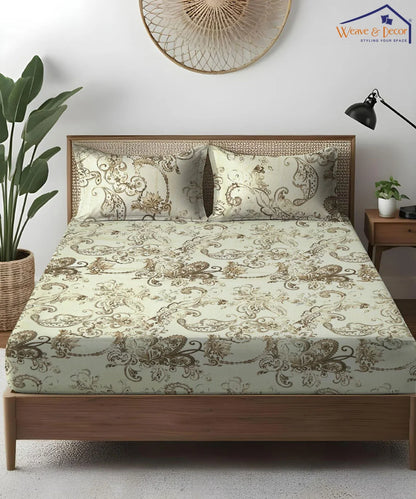 Golden Paisley Flat Bedsheet With Pillow Covers