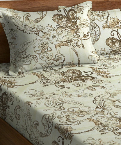 Golden Paisley Flat Bedsheet With Pillow Covers
