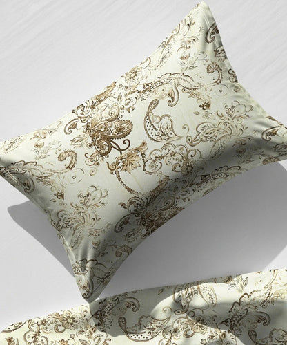 Golden Paisley Flat Bedsheet With Pillow Covers