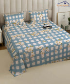 Blue Daisy Flat Bedsheet With Pillow Covers