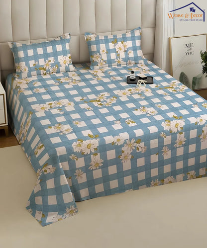 Blue Daisy Flat Bedsheet With Pillow Covers