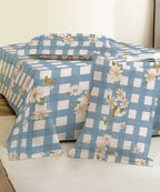 Blue Daisy Flat Bedsheet With Pillow Covers