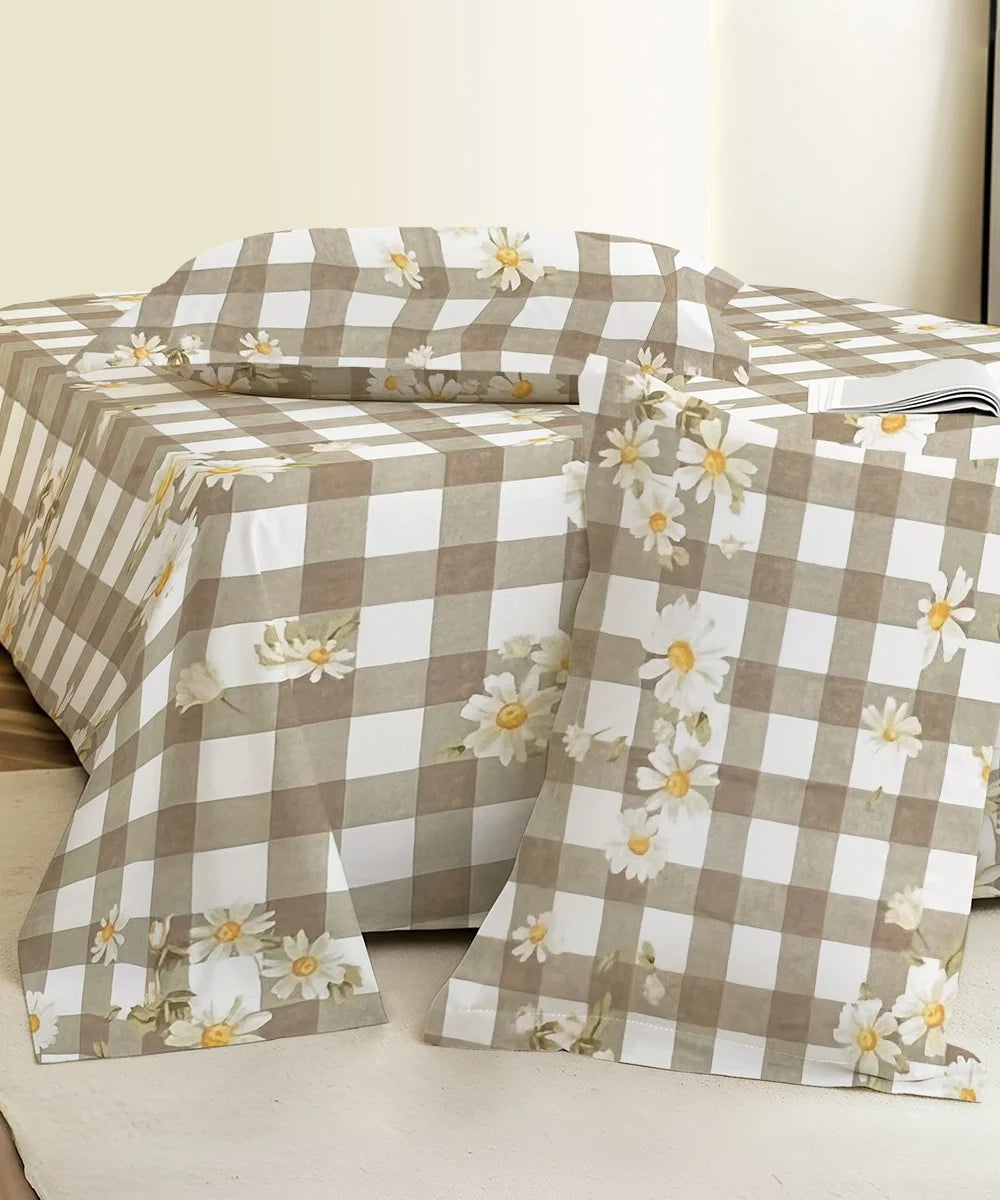 Grey Daisy Flat Bedsheet With Pillow Covers