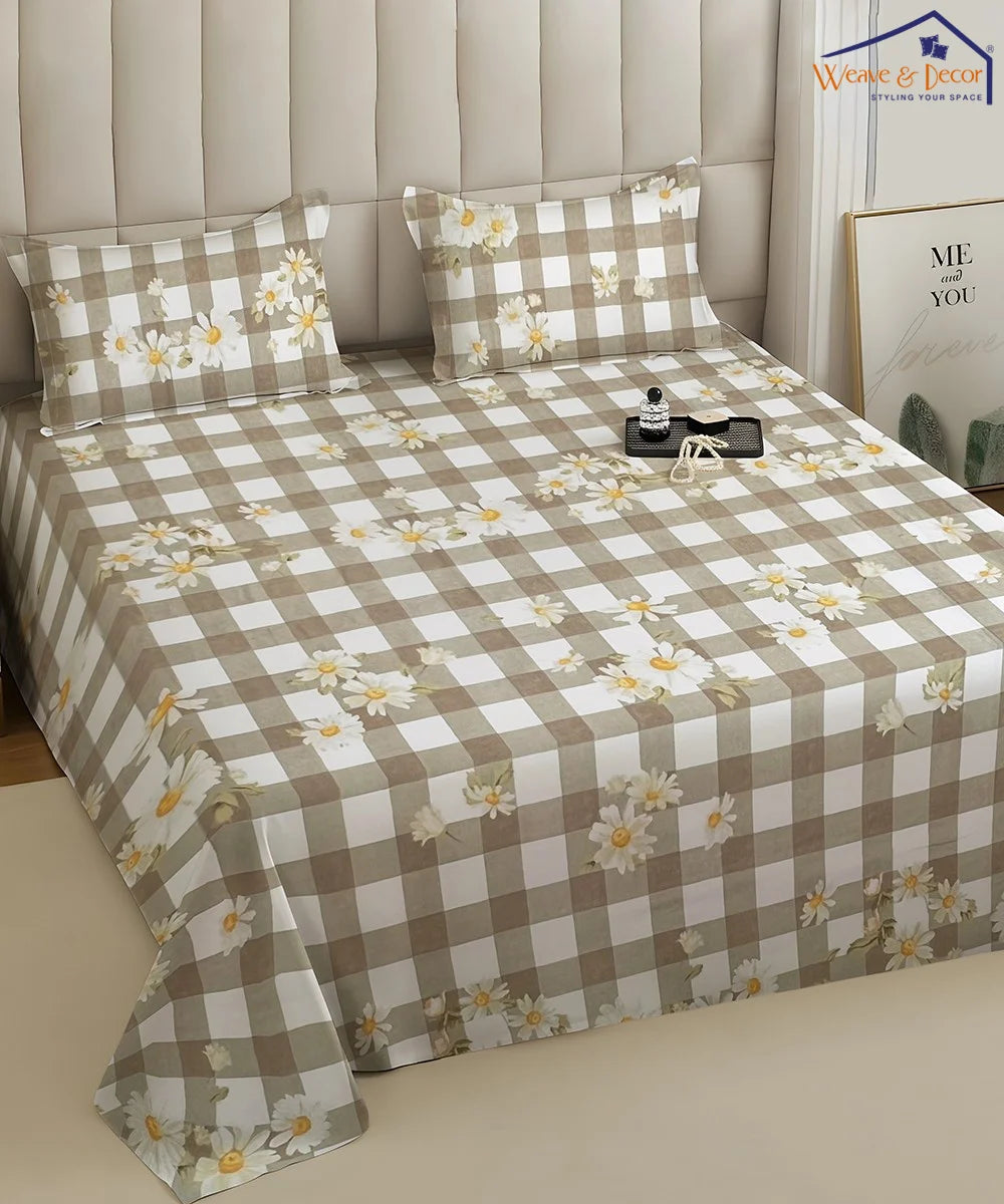 Grey Daisy Flat Bedsheet With Pillow Covers