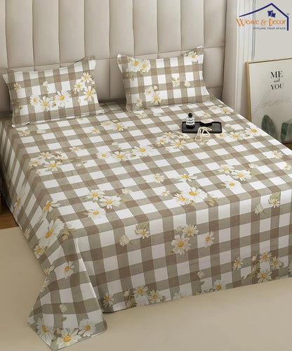 Grey Daisy Flat Bedsheet With Pillow Covers
