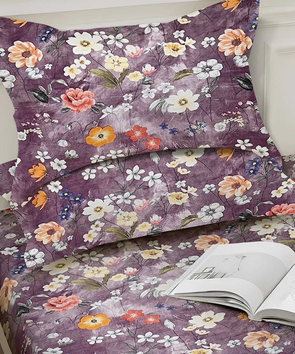Lavender BloomFlat Bedsheet With Pillow Covers
