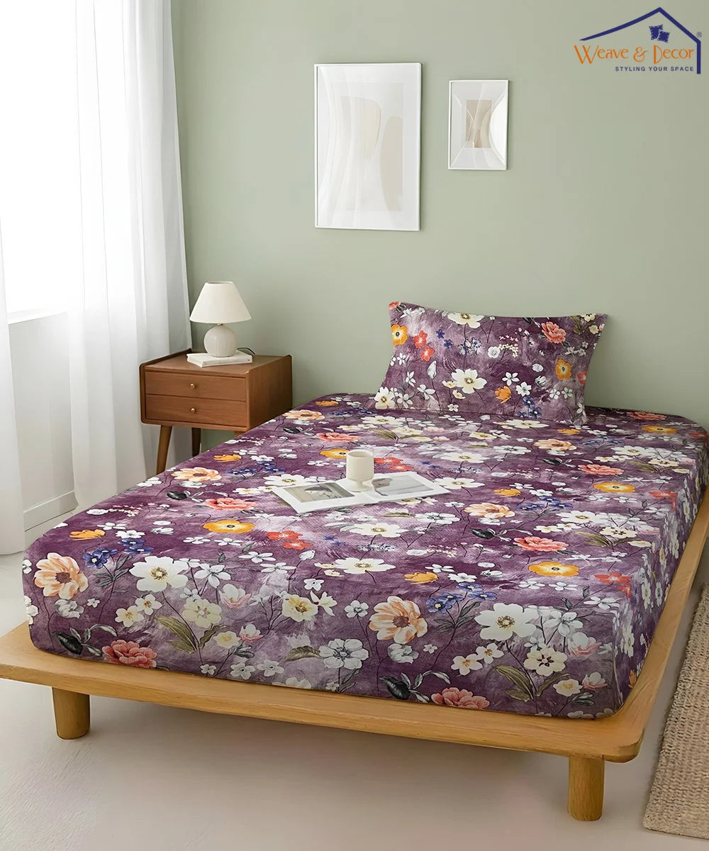 Lavender BloomFlat Bedsheet With Pillow Covers