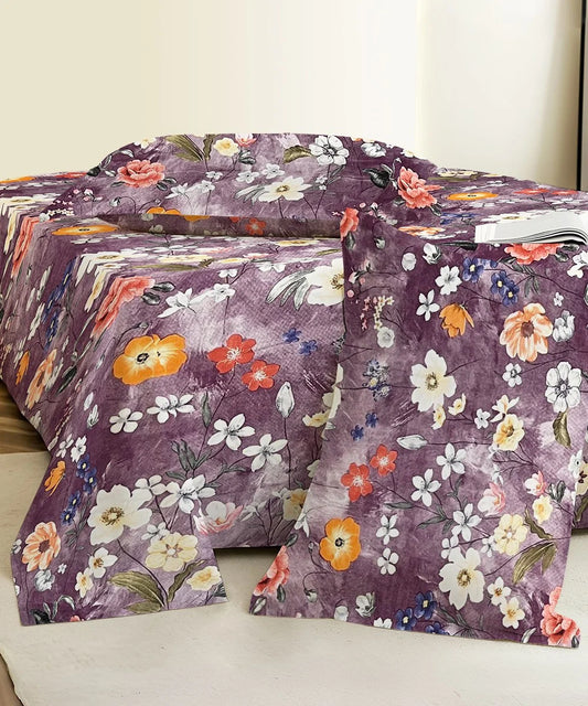 Lavender BloomFlat Bedsheet With Pillow Covers