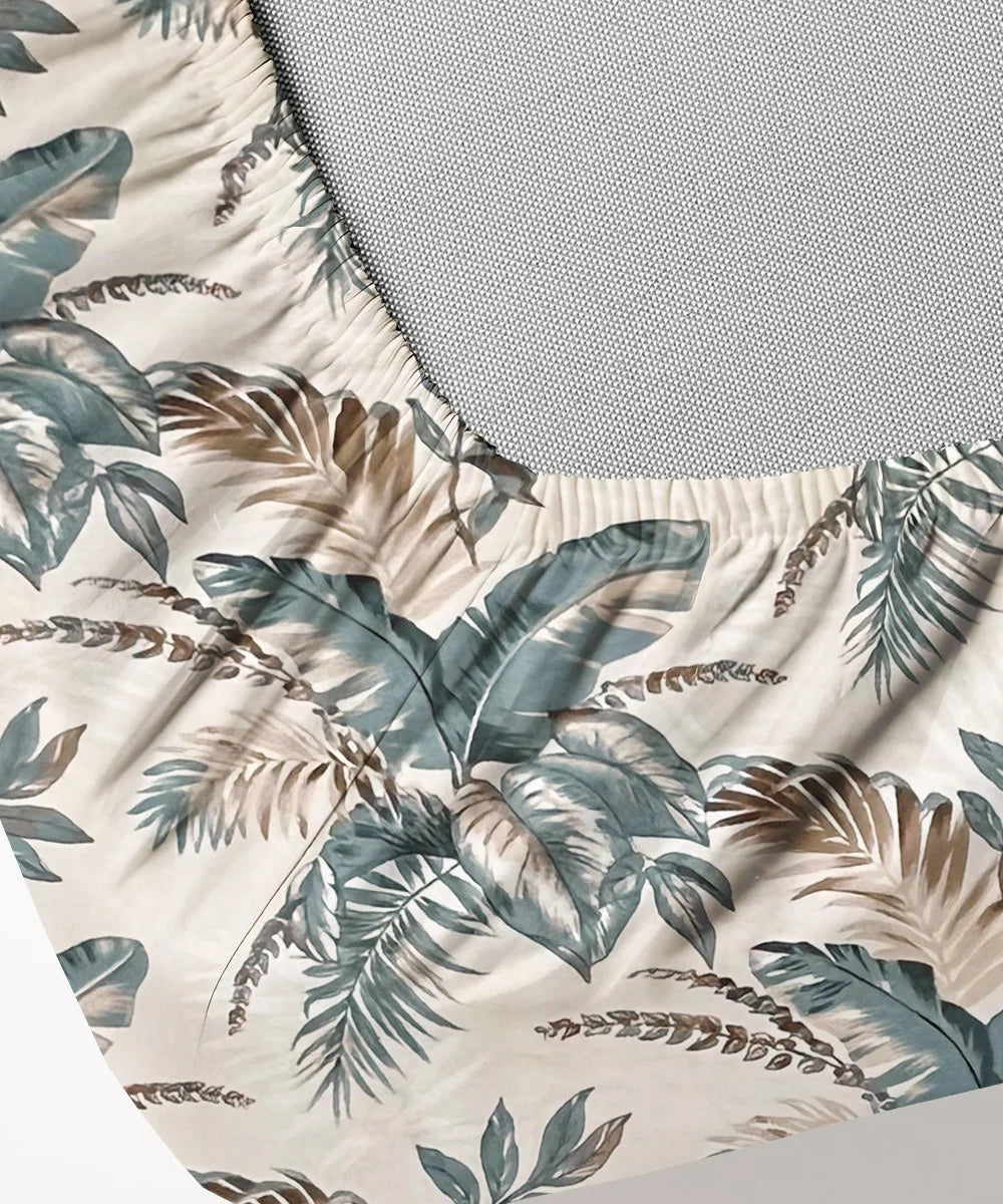 Coastal Leaf StripeFlat Bedsheet With Pillow Covers